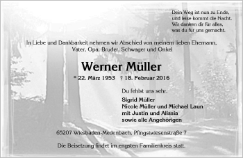 Traueranzeige von Werner Müller von  Wiesbaden komplett