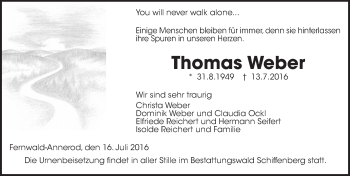 Traueranzeige von Thomas Weber von  Gießener Anzeiger