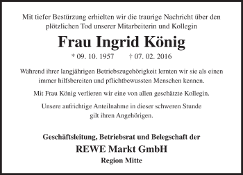 Traueranzeige von Ingrid König von  Wiesbaden komplett