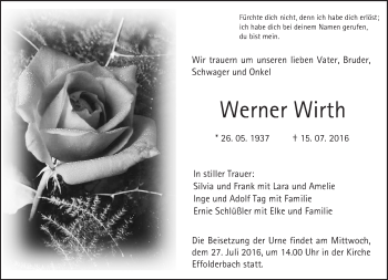 Traueranzeige von Werner Wirth von  Kreisanzeiger