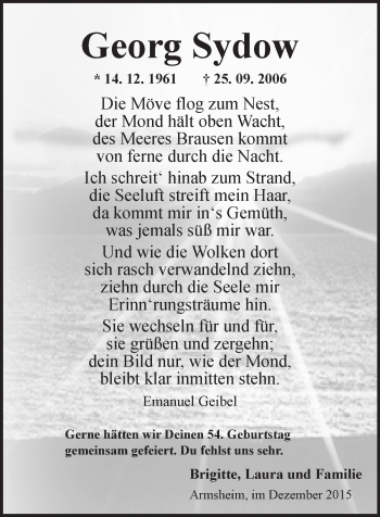 Traueranzeige von Georg Sydow von  Allgemeine Zeitung Mainz