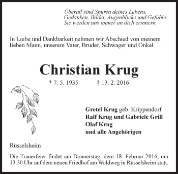 Traueranzeige von Christian Krug von trauer.echo-online.de