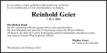 Traueranzeige von Reinhold Geier von  Wiesbaden komplett