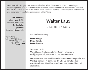 Traueranzeige von Walter Laux von Trauerportal Echo Online