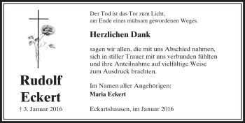 Traueranzeige von Rudolf Eckert von  Sonntags Anzeiger