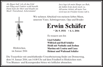 Traueranzeige von Erwin Schäfer von  Kreisanzeiger