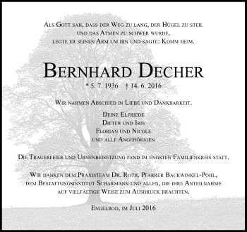 Traueranzeige von Bernhard Decher von VRM Trauer