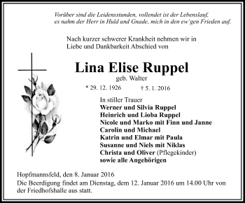 Traueranzeige von Lina Elise Ruppel von VRM Trauer