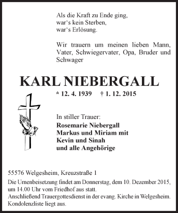Traueranzeige von Karl Niebergall von  Allgemeine Zeitung Mainz