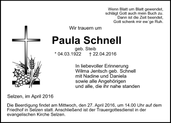Traueranzeige von Paula Schnell von  Allgemeine Zeitung Mainz