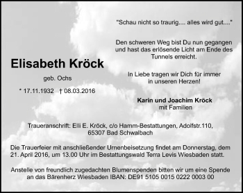 Traueranzeige von Elisabeth Kröck von  Wiesbaden komplett