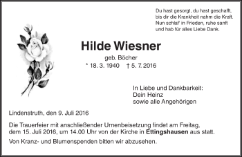 Traueranzeige von Hilde Wiesner von  Gießener Anzeiger