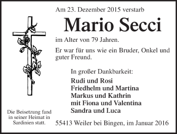 Traueranzeige von Mario Secci von  Allgemeine  Zeitung Ingelheim-Bingen