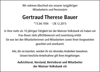 Traueranzeige von Gertraud Therese Bauer von trauer.rmp.de