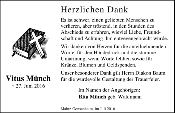 Traueranzeige von Vitus Münch von Trauerportal Rhein Main Presse