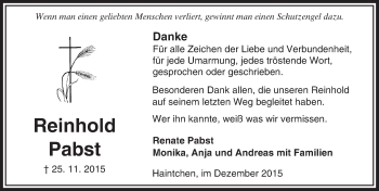 Traueranzeige von Reinhold Pabst von  Camberger Anzeiger