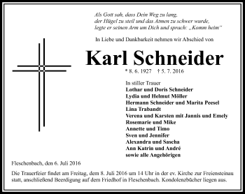 Traueranzeige von Karl Schneider von VRM Trauer