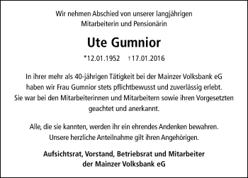 Traueranzeige von Ute Gumnior von trauer.rmp.de