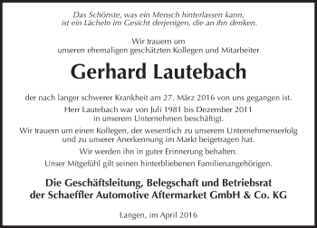 Traueranzeige von Gerhard Lautebach von trauer.rmp.de