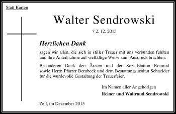 Traueranzeige von Walter Sendrowski von VRM Trauer