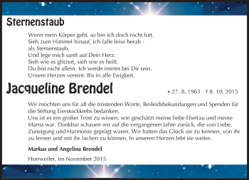 Traueranzeige von Jacqueline Brendel von  Allgemeine  Zeitung Ingelheim-Bingen