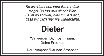 Traueranzeige von Dieter  von  Usinger Anzeiger