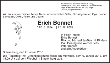 Traueranzeige von Erich Bonnet von  Gießener Anzeiger