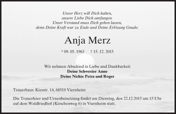 Traueranzeige von Anja Merz von  Wormser Zeitung