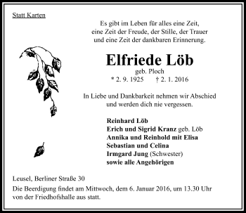 Traueranzeige von Elfriede Löb von VRM Trauer