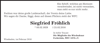 Traueranzeige von Siegfried Fröhlich von trauer.rmp.de