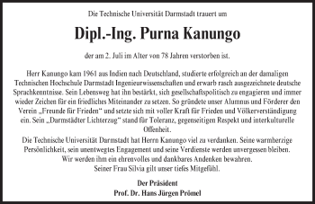 Traueranzeige von Purna Kanungo von Trauerportal Echo Online