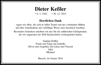 Traueranzeige von Dieter Keßler von  Gießener Anzeiger