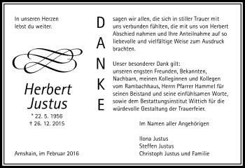 Traueranzeige von Herbert Justus von  OK Oberhessen Kurier