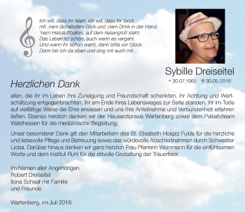 Traueranzeige von Sybille Dreiseitel von  OK Oberhessen Kurier