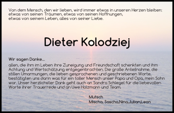Traueranzeige von Dieter Kolodziej von  Wormser Zeitung