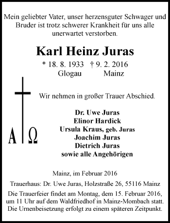 Traueranzeige von Karl-Heinz Juras von  Wiesbaden komplett