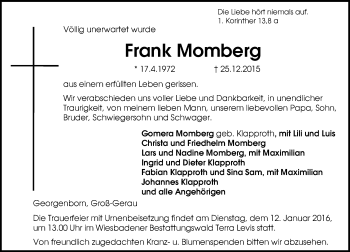 Traueranzeige von Frank Momberg von  Wiesbaden komplett
