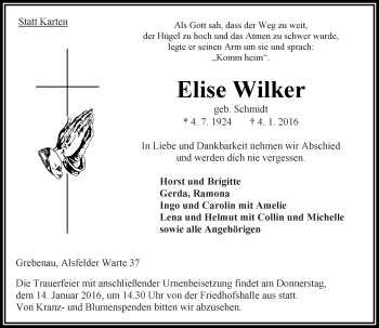 Traueranzeige von Elise Wilker von VRM Trauer