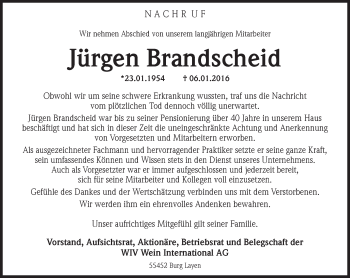 Traueranzeige von Jürgen Brandscheid von trauer.rmp.de