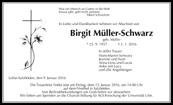 Traueranzeige von Birgit Müller-Schwarz von  Gießener Anzeiger