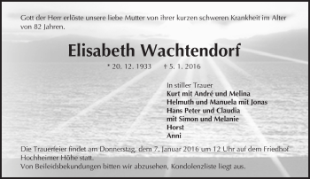 Traueranzeige von Elisabeth Wachtendorf von  Wormser Zeitung