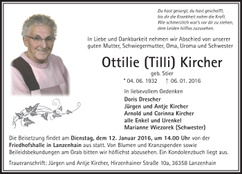 Traueranzeige von Ottilie Kircher von VRM Trauer