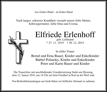 Traueranzeige von Elfriede Erlenhoff von  Usinger Anzeiger