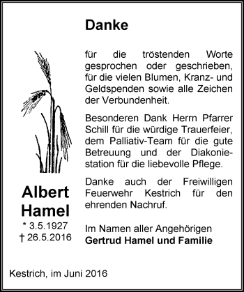 Traueranzeige von Albert Hamel von VRM Trauer