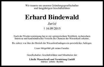 Traueranzeige von Erhard Bindewald von  Bad Kreuznach