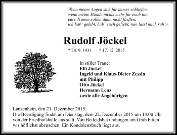 Traueranzeige von Rudolf Jöckel von VRM Trauer
