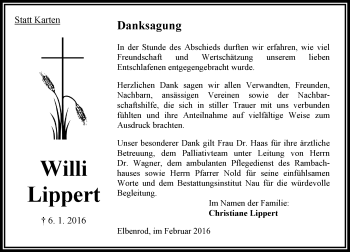Traueranzeige von Willi Lippert von  OK Oberhessen Kurier