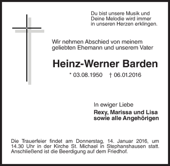 Traueranzeige von Heinz-Werner Barden von  Wiesbaden komplett