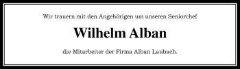 Traueranzeige von Wilhelm Alban von  Gießener Anzeiger
