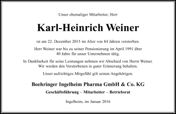 Traueranzeige von Karl-Heinrich Weiner von trauer.rmp.de